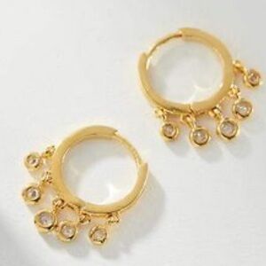 New Anthropologie Shaker Huggie Hoop Crystal Earrings